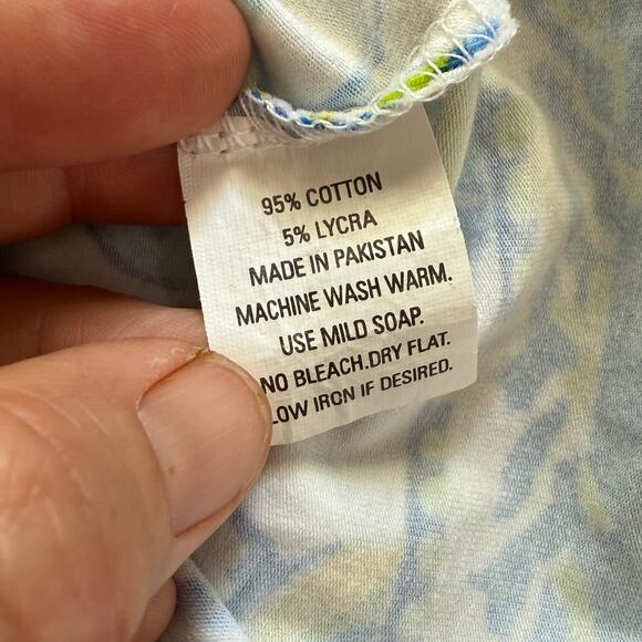 Barbara Gerwit L Aqua Blue/Green Print Stretch Cotton Long Sleeve T-Shirt - Picture 6 of 7